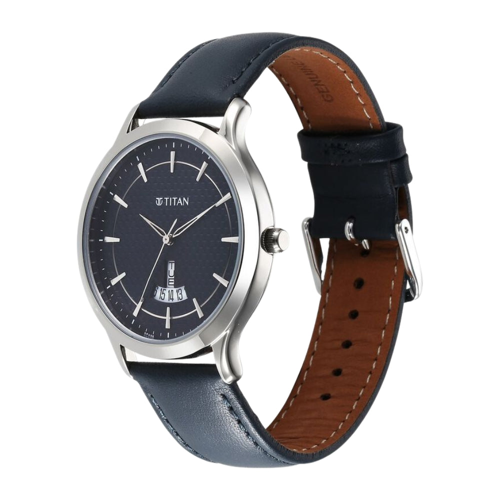 Titan Karishma Quartz Analog Blue Dial Leather Strap Watch for Men 1825SL14