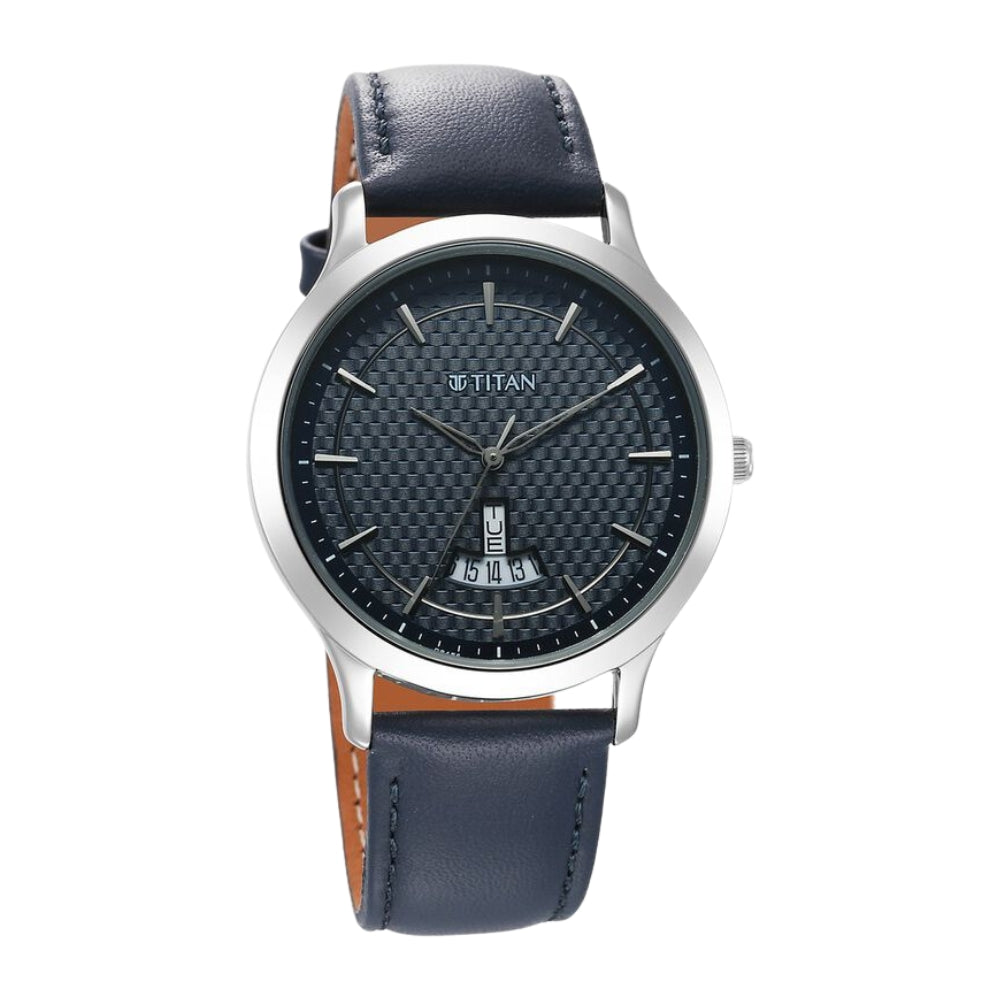 Titan Karishma Quartz Analog Blue Dial Leather Strap Watch for Men 1825SL14
