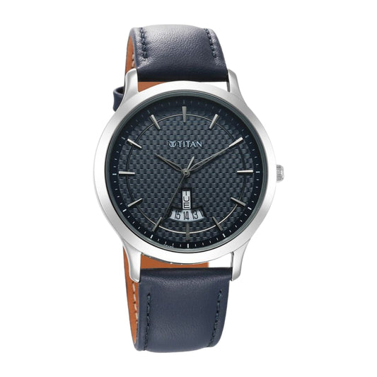 Titan Karishma Quartz Analog Blue Dial Leather Strap Watch for Men 1825SL14