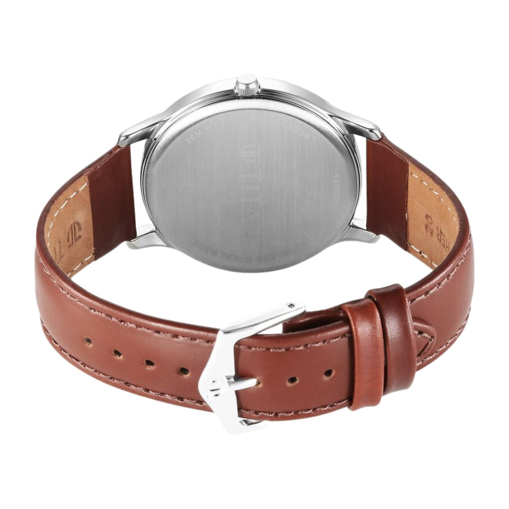 Titan Karishma Quartz Analog Silver Dial Leather Strap Watch for Men 1825SL15