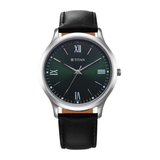 Titan Karishma Quartz Analog Green Dial Leather Strap Watch for Men 1825SL16