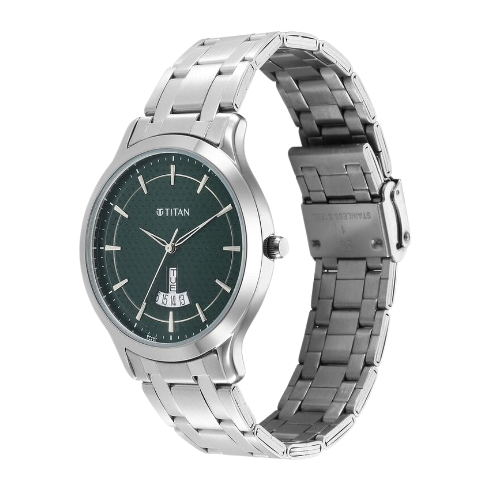 Titan Karishma Quartz Analog Green Dial Stainless Steel Strap Watch for Men 1825SM11