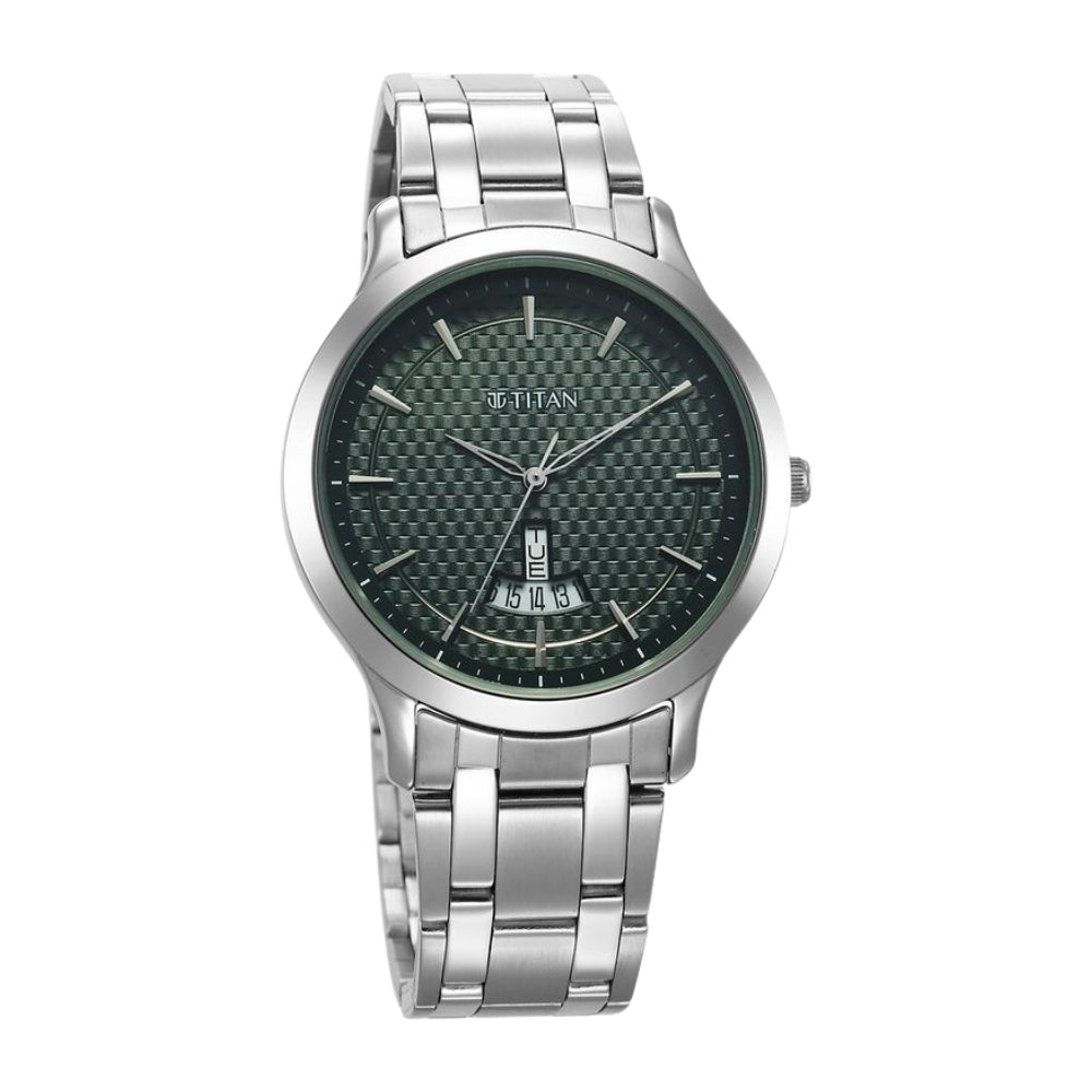 Titan Karishma Quartz Analog Green Dial Stainless Steel Strap Watch for Men 1825SM11