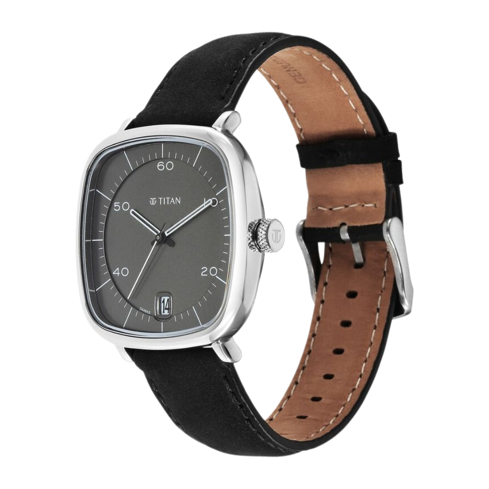 Titan Neo Curve Quartz Analog Anthracite Dial Black Leather Strap Watch for Men 1885SL02