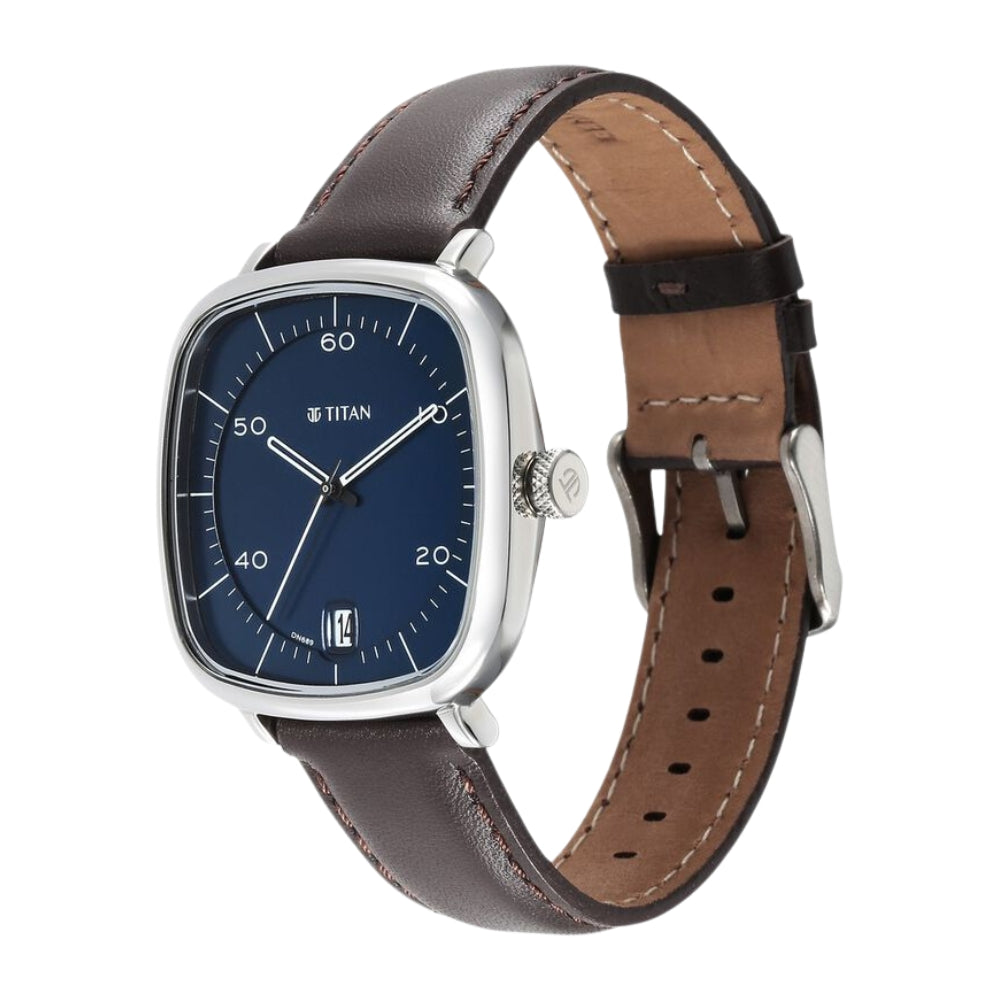 Titan Neo Curve Quartz Analog Anthracite Dial Brown Leather Strap Watch for Men 1885SL03