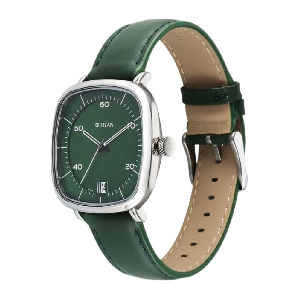 Titan Neo Curve Quartz Analog with Date Green Dial Leather Strap Watch For Men 1885SL04