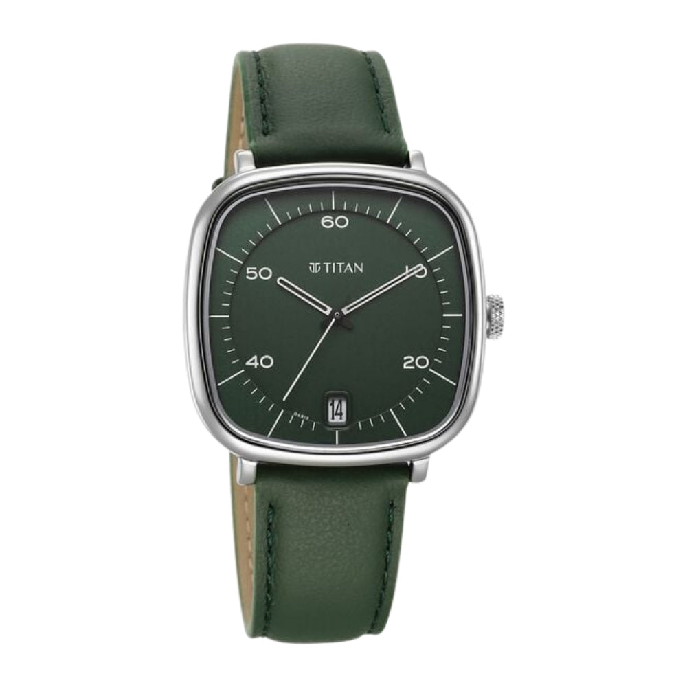 Titan Neo Curve Quartz Analog with Date Green Dial Leather Strap Watch For Men 1885SL04