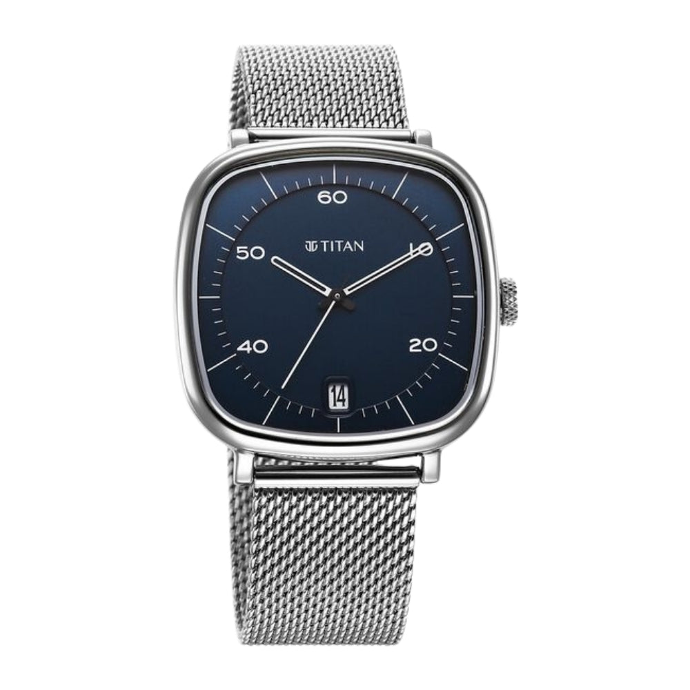 Titan Neo Curve Quartz Analog with Date Blue Dial Stainless Steel Strap Watch For Men 1885SM02
