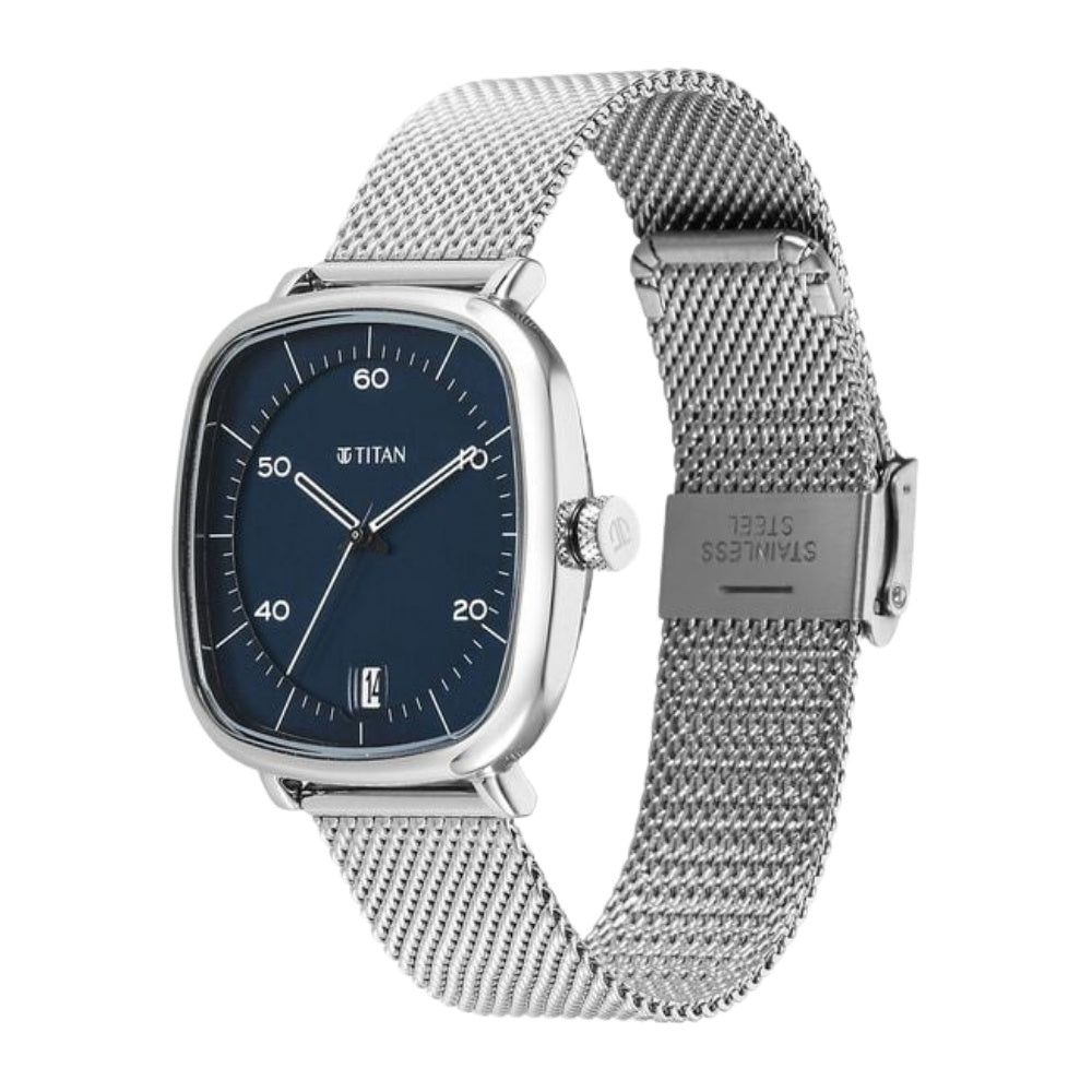 Titan Neo Curve Quartz Analog with Date Blue Dial Stainless Steel Strap Watch For Men 1885SM02