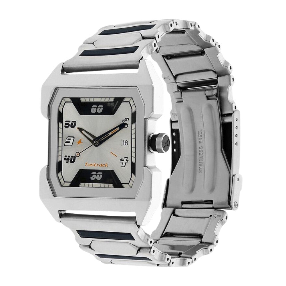 Fastrack Quartz Analog Silver Dial Stainless Steel Strap Watch for Guys NR1474SM01