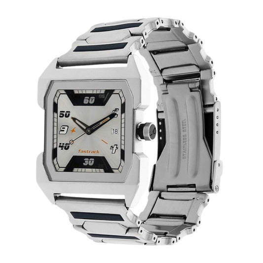 Fastrack Quartz Analog Silver Dial Stainless Steel Strap Watch for Guys NR1474SM01