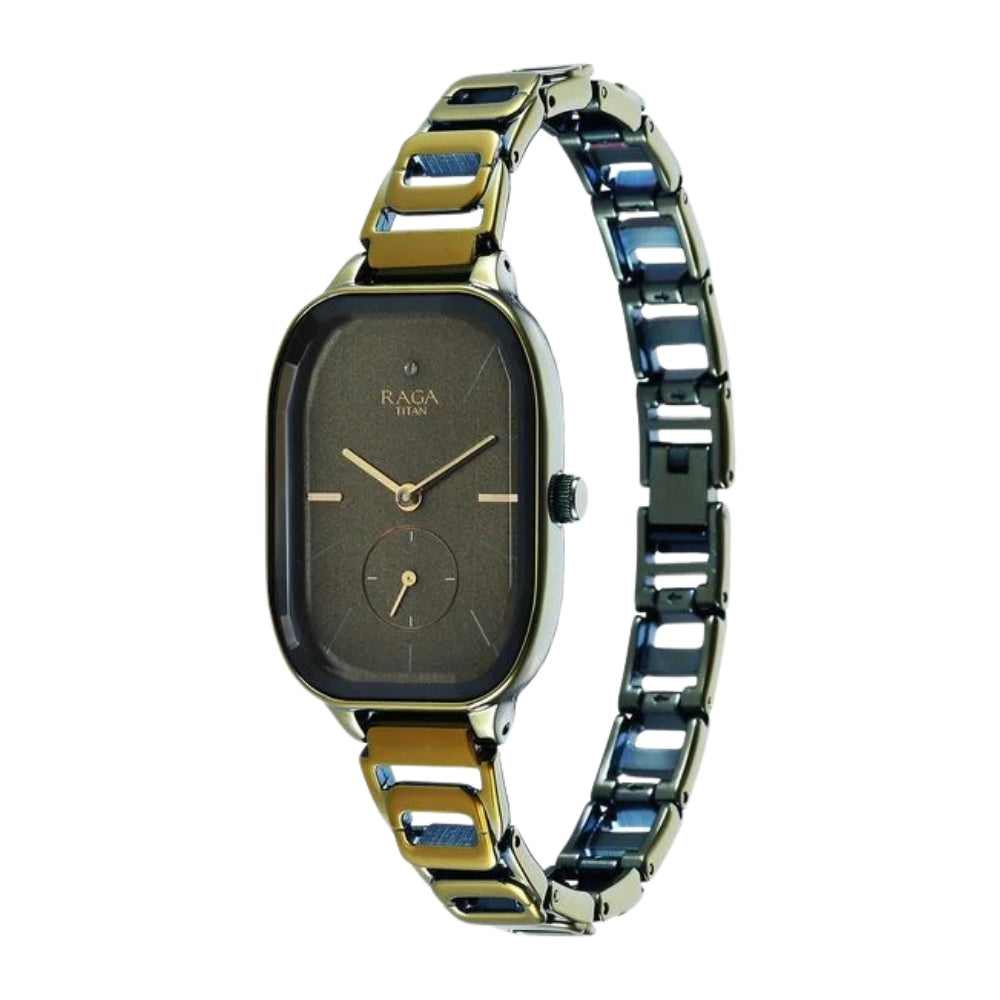 Titan Raga Chic Quartz Analog Green Dial Green Metal Strap Watch for Women 2687QM01