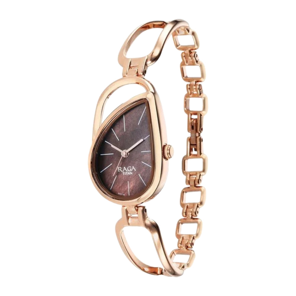 Titan Raga Chic Quartz Analog Brown Dial Rose Gold Metal Strap Watch for Women 2688WM01