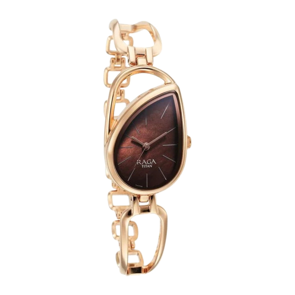 Titan Raga Chic Quartz Analog Brown Dial Rose Gold Metal Strap Watch for Women 2688WM01