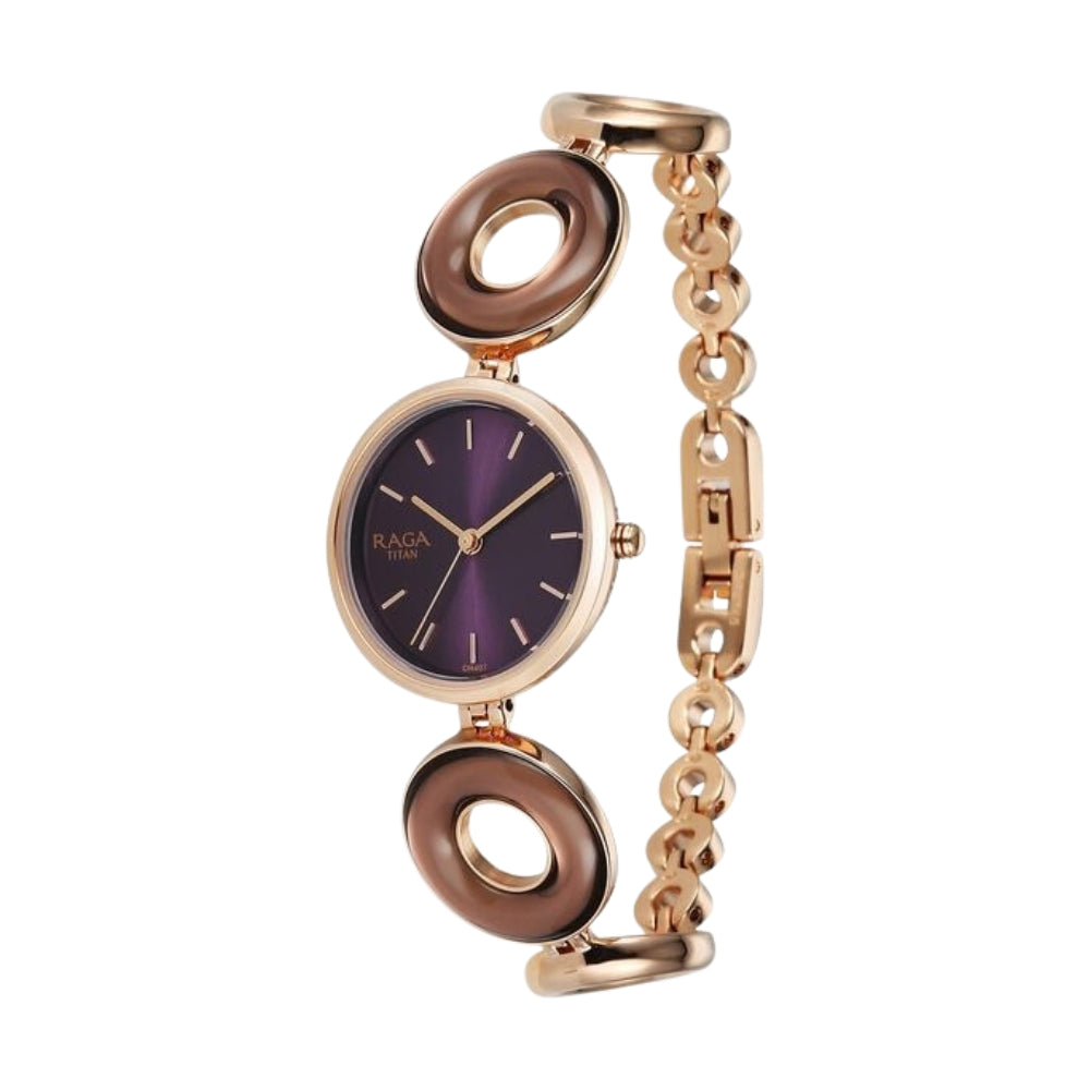 Titan Raga Afterglow Quartz Analog Purple Dial Rose Gold Metal Strap Watch For Women 2745WM01