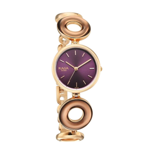 Titan Raga Afterglow Quartz Analog Purple Dial Rose Gold Metal Strap Watch For Women 2745WM01