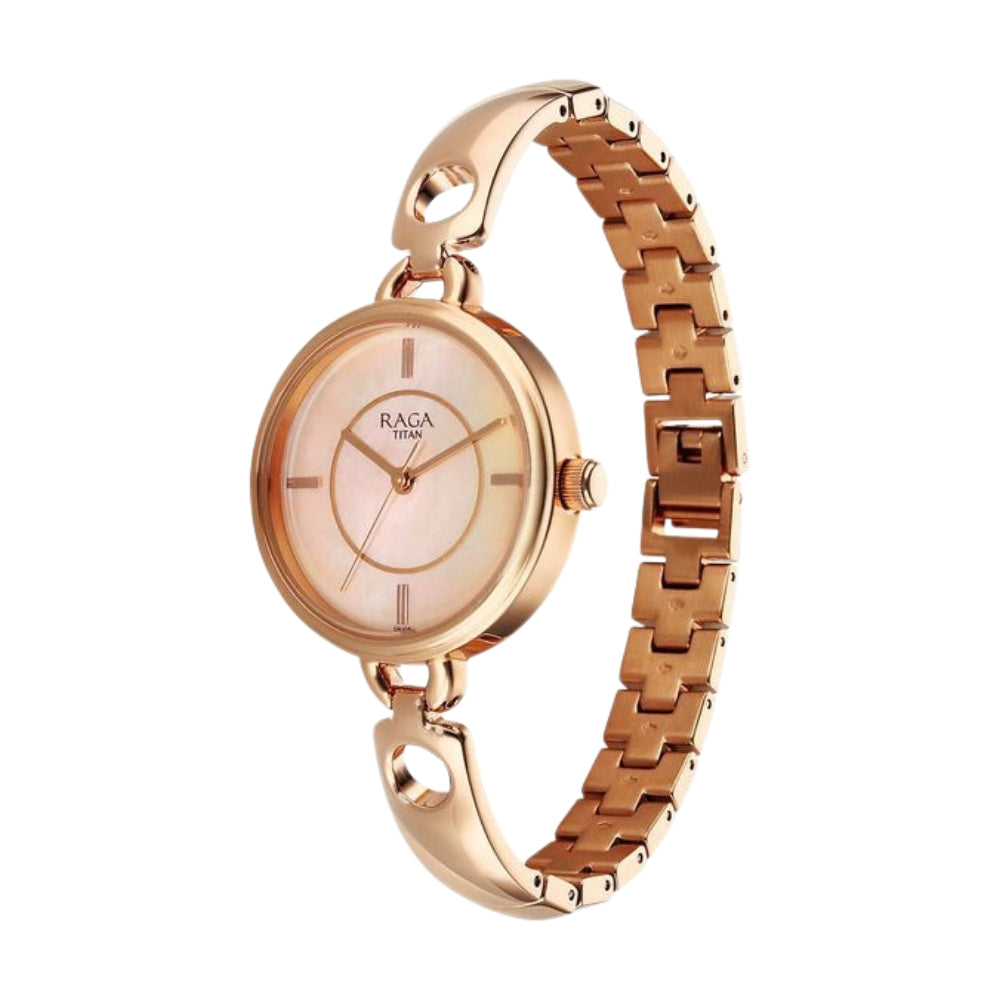Titan Raga Contempore Quartz Analog Rose Gold Mother Of Pearl Dial Metal Strap Watch For Women 2774WM01F