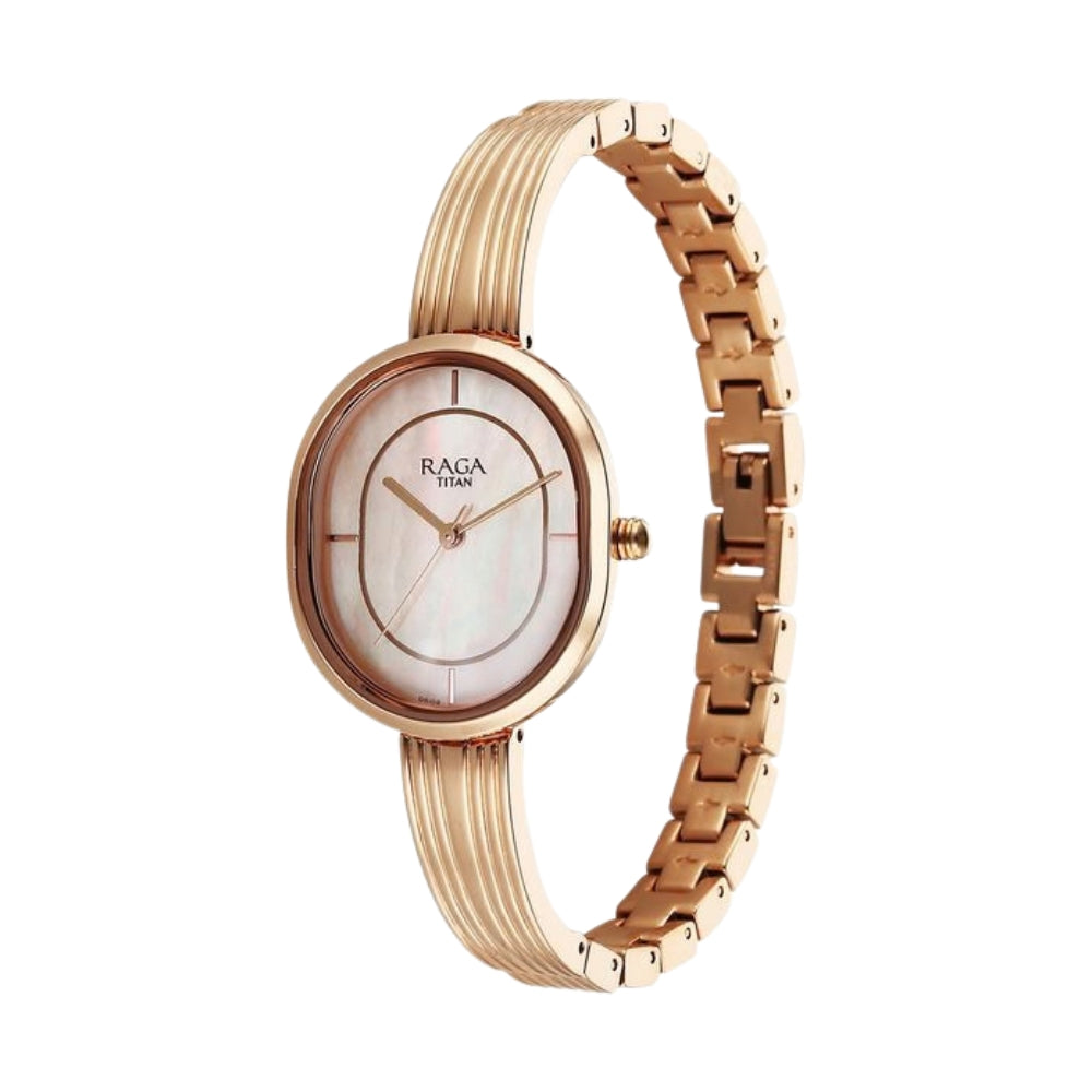 Titan Raga Contempore Quartz Analog Rose Gold Mother Of Pearl Dial Metal Strap Watch For Women 2776WM01F
