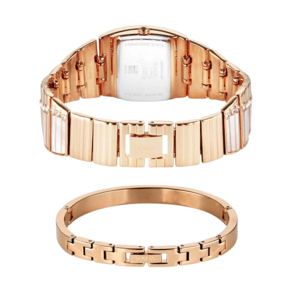 Titan Raga Power Pearls 2.0 Quartz Analog Mother Of Pearl Dial Rose Gold Metal Strap Watch For Women 2809WM01F
