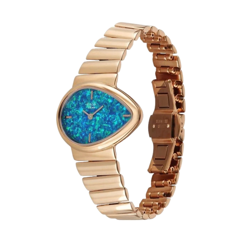 Titan Raga Opalesque Quartz Analog Multicoloured Dial Rose Gold Metal Strap Watch For Women 2814WM01