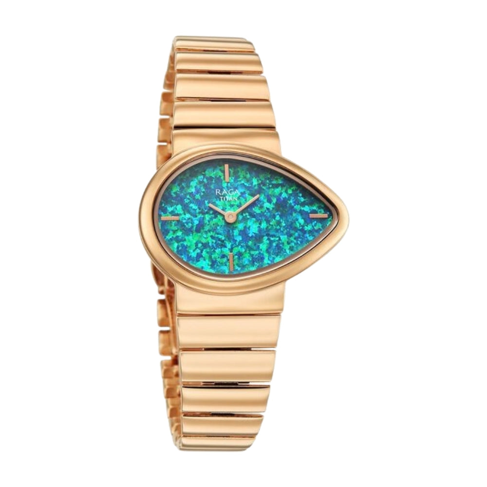 Titan Raga Opalesque Quartz Analog Multicoloured Dial Rose Gold Metal Strap Watch For Women 2814WM01