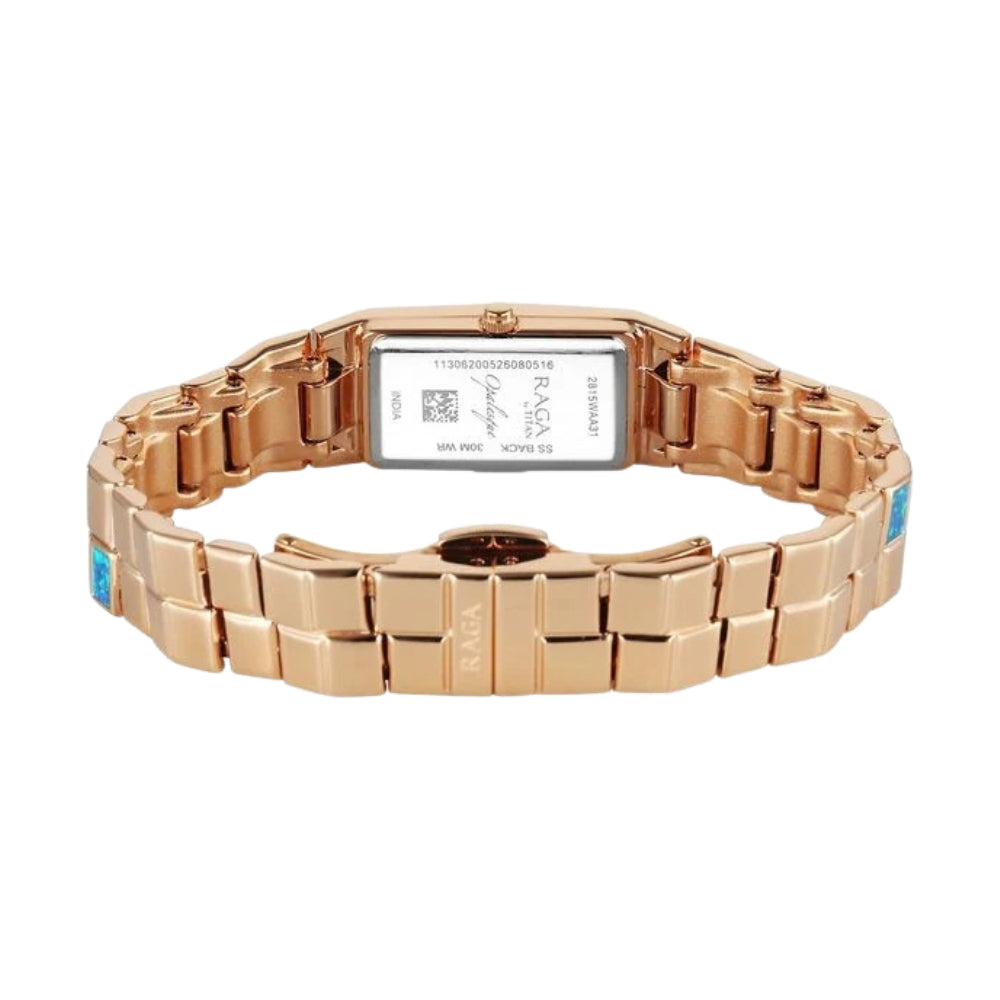 Titan Raga Opalesque Quartz Analog Multicoloured Dial Rose Gold Metal Strap Watch For Women 2815WM01