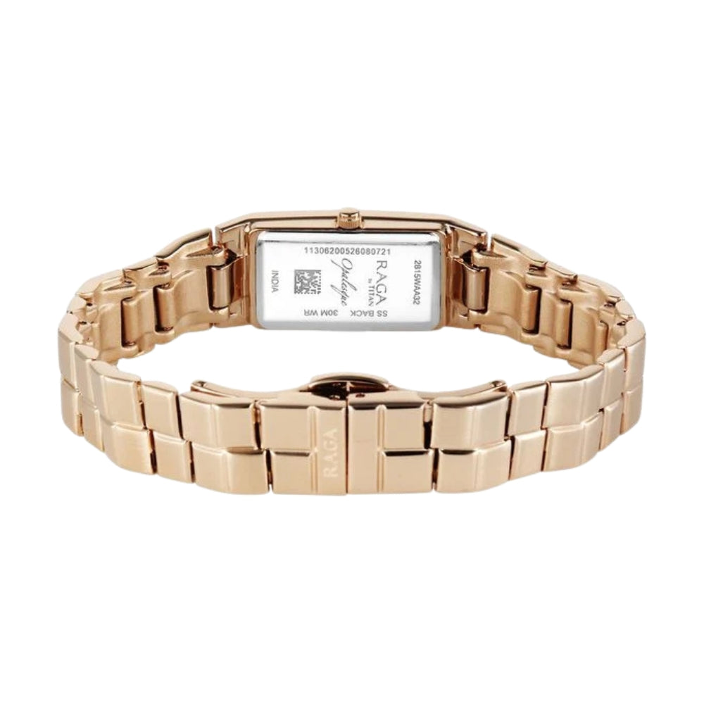 Titan Raga Opalesque Quartz Analog Multicoloured Dial Rose Gold Metal Strap Watch For Women 2815WM02