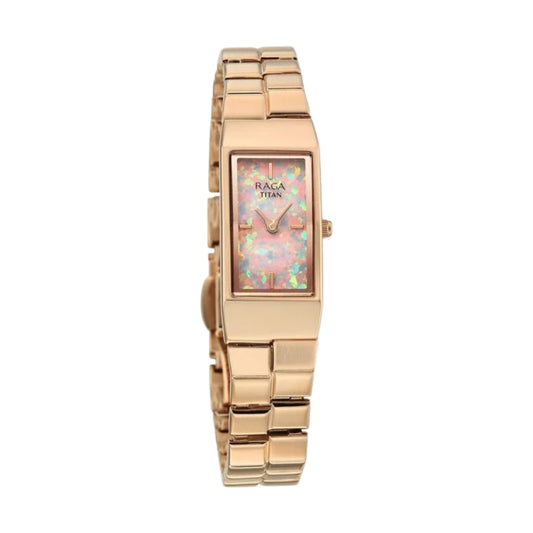Titan Raga Opalesque Quartz Analog Multicoloured Dial Rose Gold Metal Strap Watch For Women 2815WM02