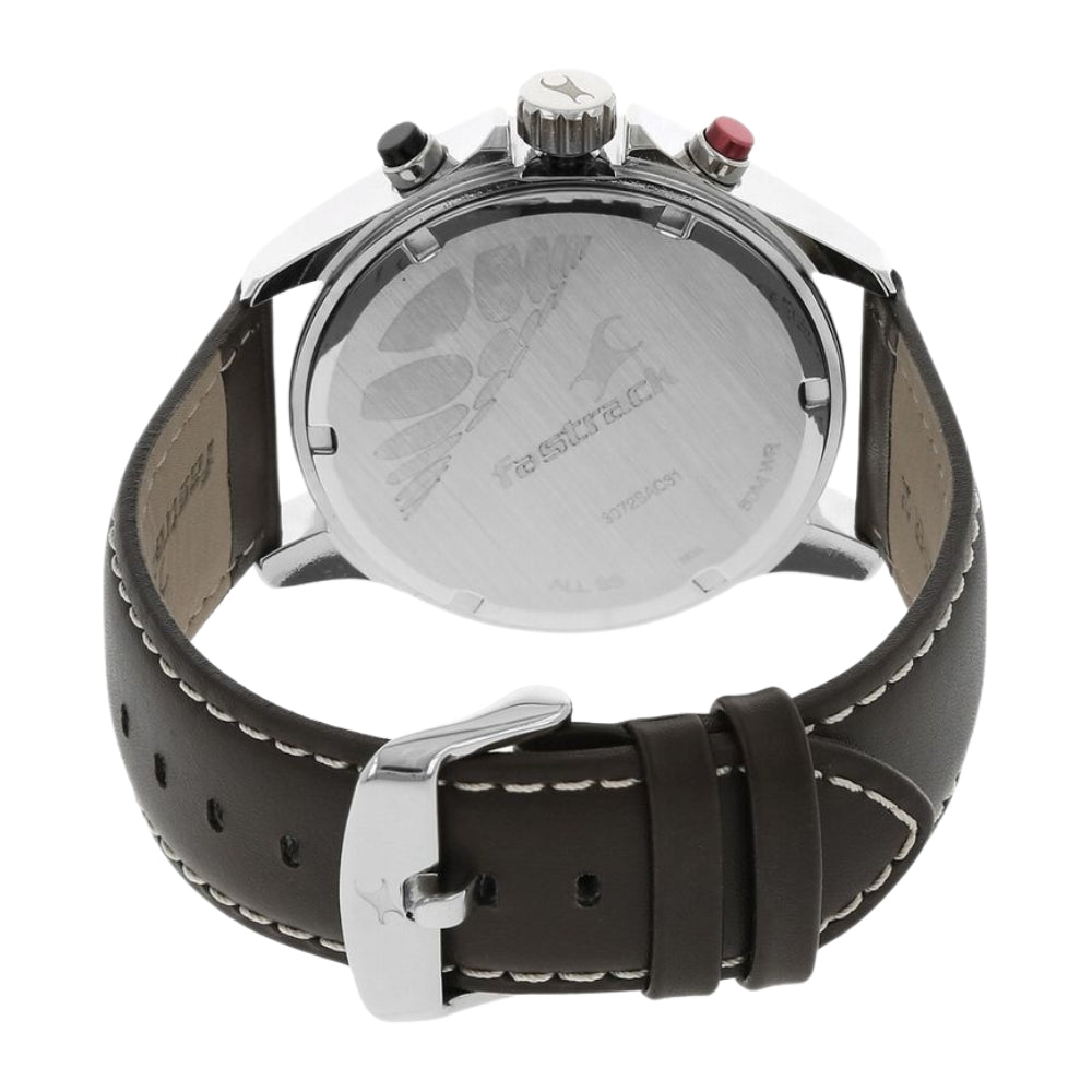 Fastrack Big Time Quartz Chronograph White Dial Leather Strap Watch for Guys 3072SL01