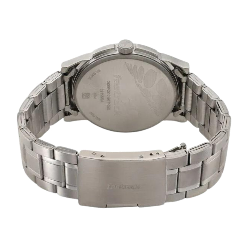 Fastrack Go Skate Quartz Analog with Day and Date White Dial Stainless Steel Strap Watch for Guys 3215SM01