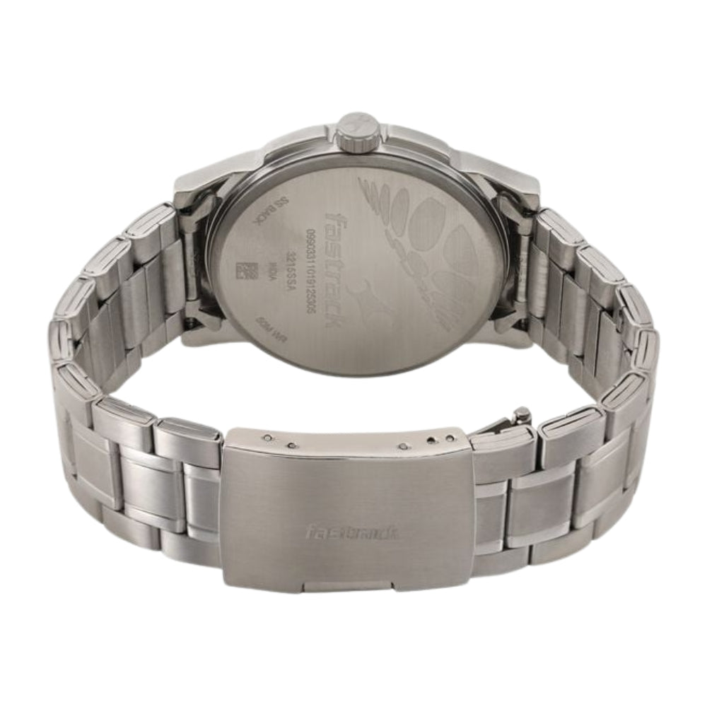 Fastrack Go Skate Quartz Analog with Day and Date Grey Dial Stainless Steel Strap Watch for Guys 3215SM02