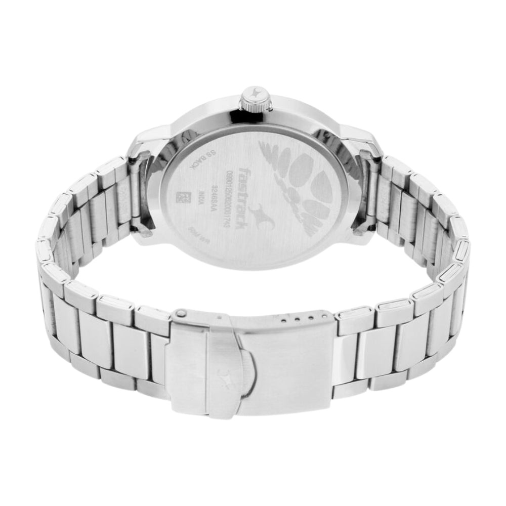 Fastrack Bare Basics Quartz Analog with Date Black Dial Stainless Steel Strap Watch for Guys 3246SM02