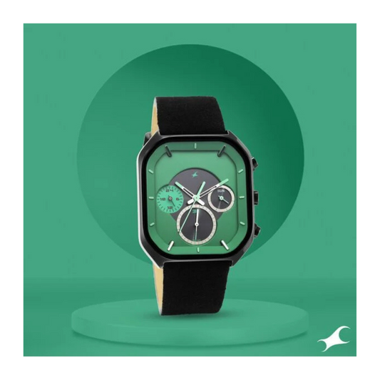 Fastrack After Dark Quartz Analog with Date Green Dial Leather Strap Watch for Guys 3270NL01