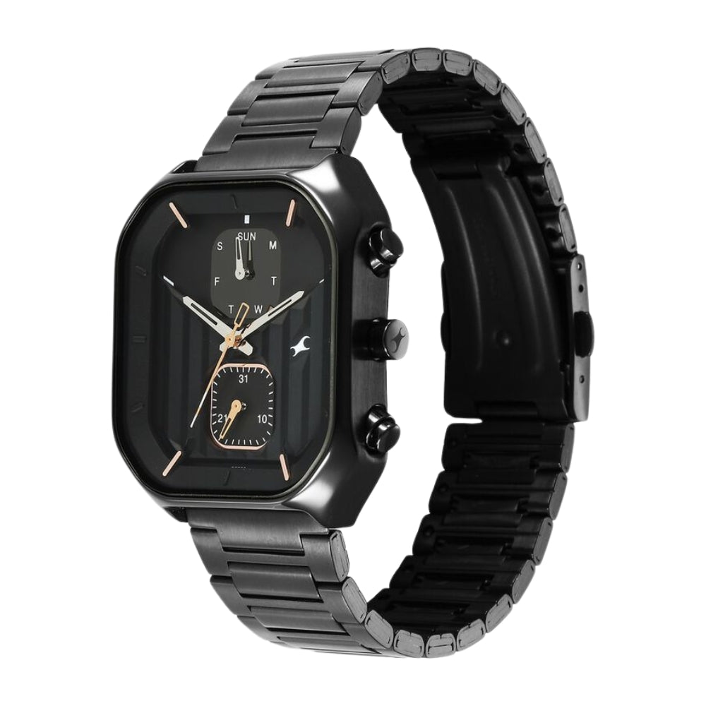 Fastrack Fleek Quartz Multifunction Black Dial Stainless Steel Strap Watch For Guys 3270NM01