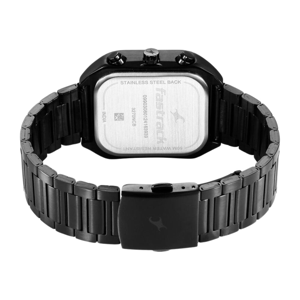 Fastrack Fleek Quartz Multifunction Black Dial Stainless Steel Strap Watch For Guys 3270NM01