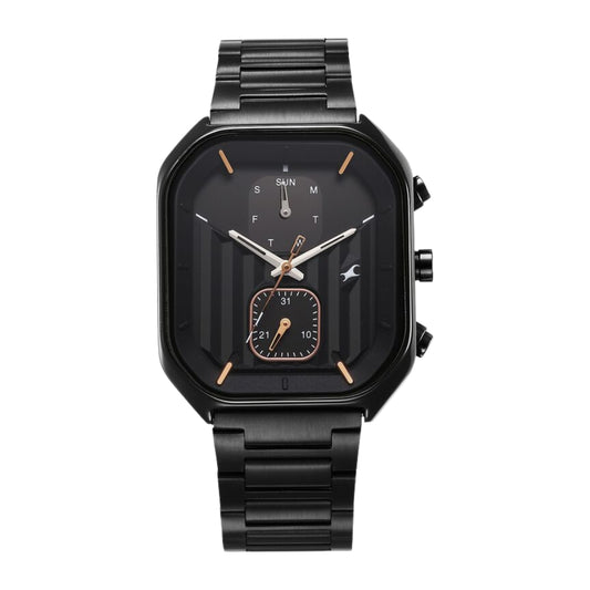 Fastrack Fleek Quartz Multifunction Black Dial Stainless Steel Strap Watch For Guys 3270NM01