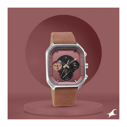 Fastrack After Dark Quartz Analog with Date Brown Dial Leather Strap Watch for Guys 3270SL01