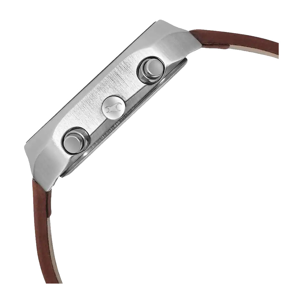 Fastrack After Dark Quartz Analog with Date Brown Dial Leather Strap Watch for Guys 3270SL01