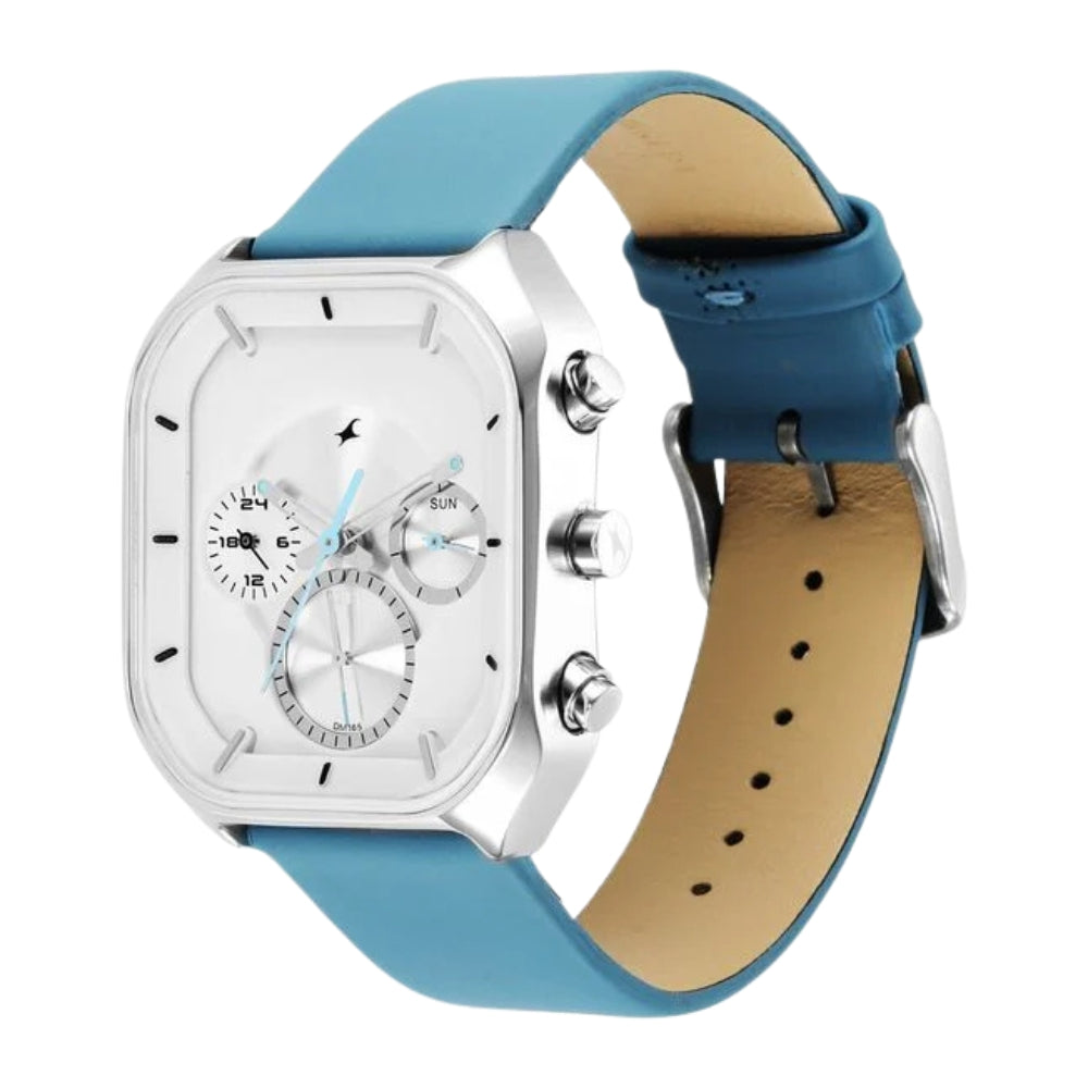 Fastrack After Dark Quartz Analog with Date White Dial Leather Strap Watch for Guys 3270SL02