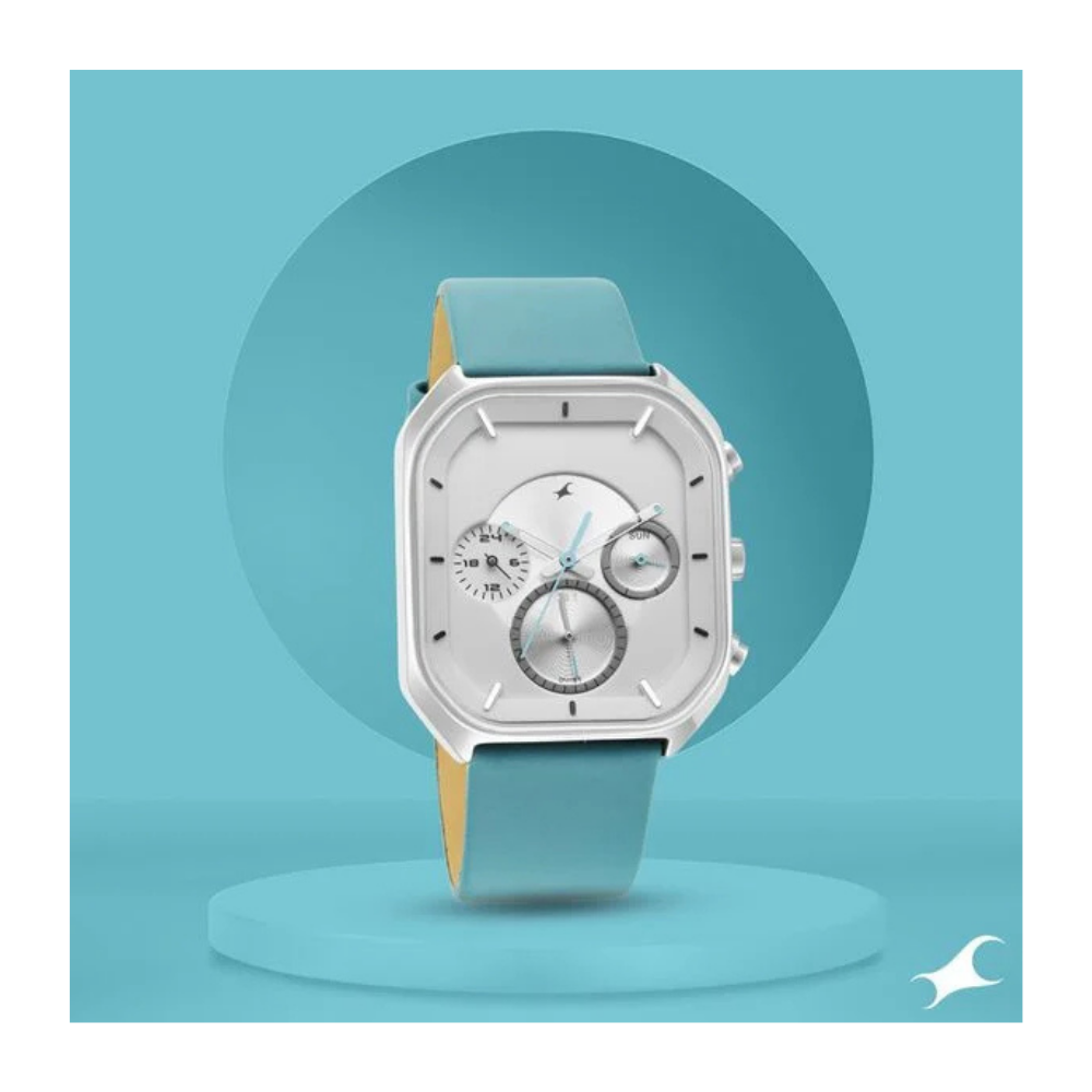 Fastrack After Dark Quartz Analog with Date White Dial Leather Strap Watch for Guys 3270SL02