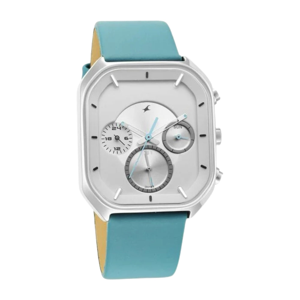 Fastrack After Dark Quartz Analog with Date White Dial Leather Strap Watch for Guys 3270SL02