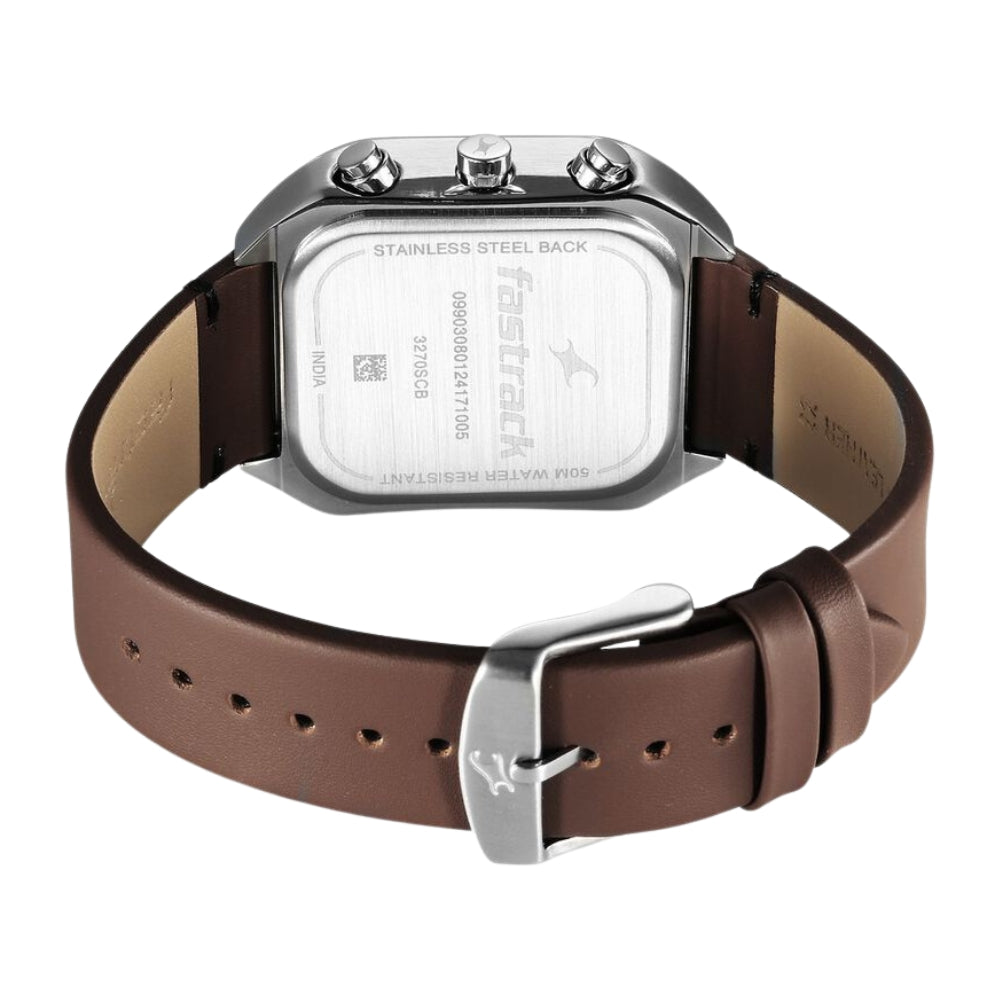 Fastrack Fleek Quartz Multifunction Grey Dial Leather Strap Watch For Guys 3270SL04