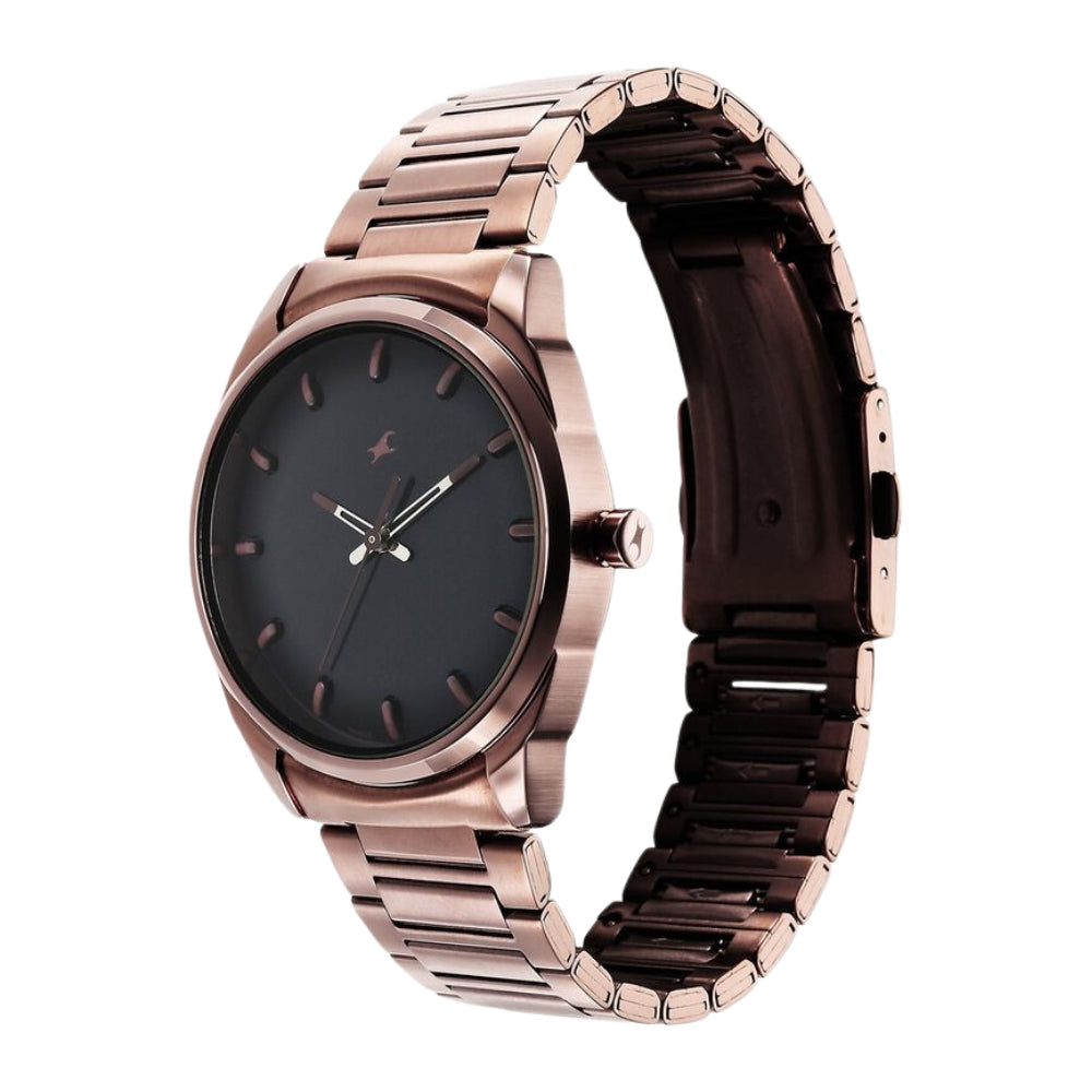 Fastrack Quartz Analog Black Dial Brown Stainless Steel Strap Watch for Guys 3273QM01