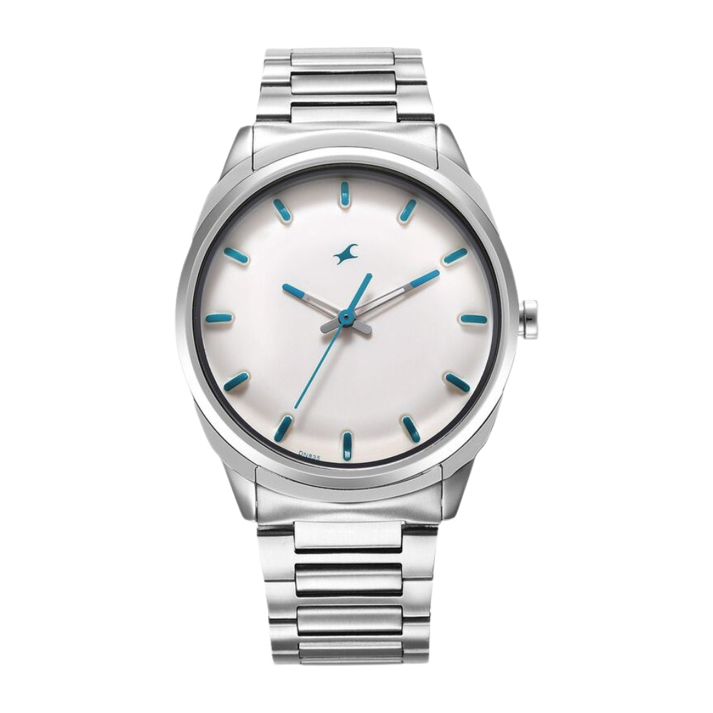 Fastrack Quartz Analog White Dial Silver Stainless Steel Strap Watch for Guys 3273SM01