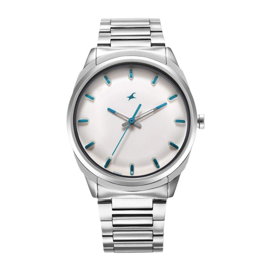 Fastrack Quartz Analog White Dial Silver Stainless Steel Strap Watch for Guys 3273SM01
