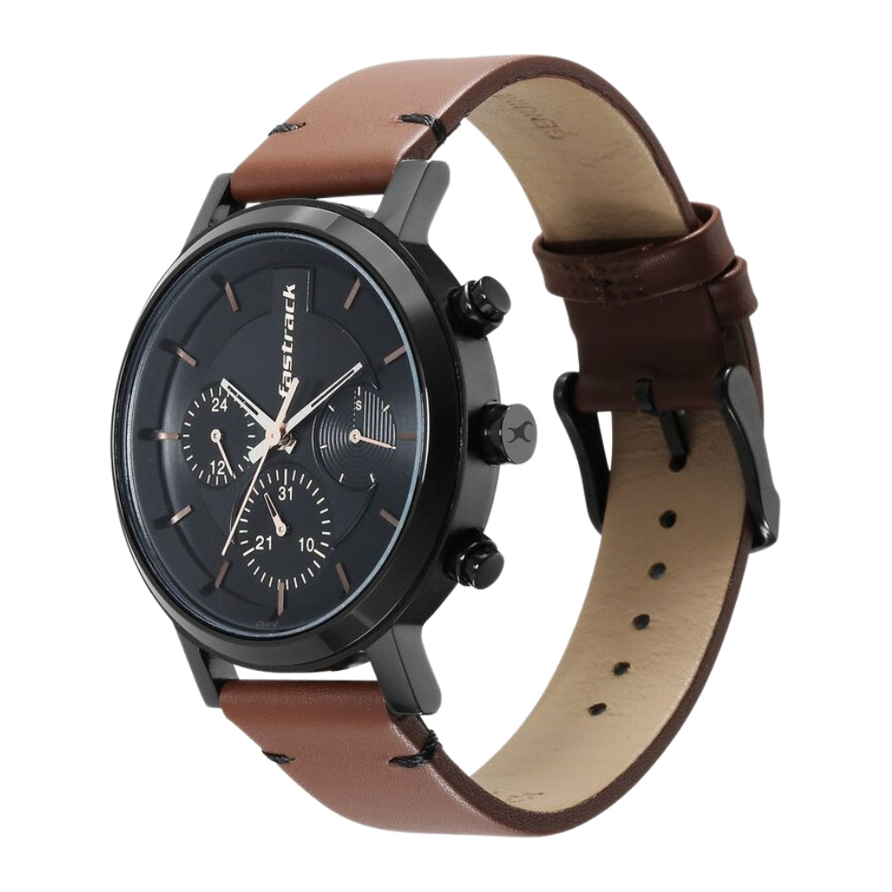 Fastrack Tick Tock Black Dial Watch for Guys 3287NL01