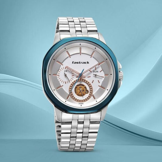 Fastrack Exuberant Quartz Multifunction Silver Dial Stainless Steel Strap Watch for Guys 3303KM01