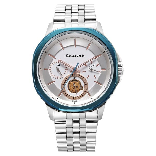 Fastrack Exuberant Quartz Multifunction Silver Dial Stainless Steel Strap Watch for Guys 3303KM01