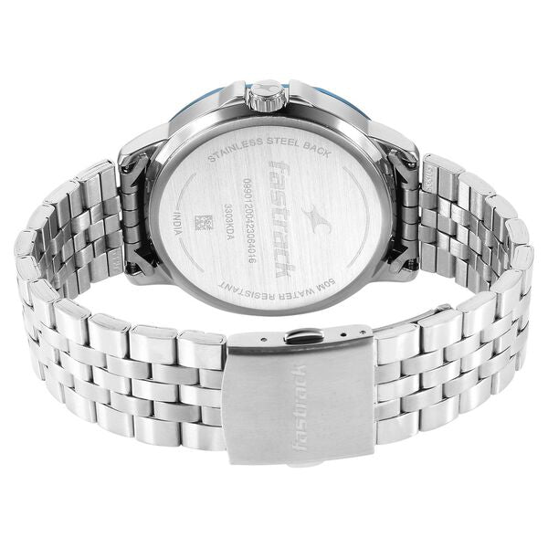 Fastrack Exuberant Quartz Multifunction Silver Dial Stainless Steel Strap Watch for Guys 3303KM01