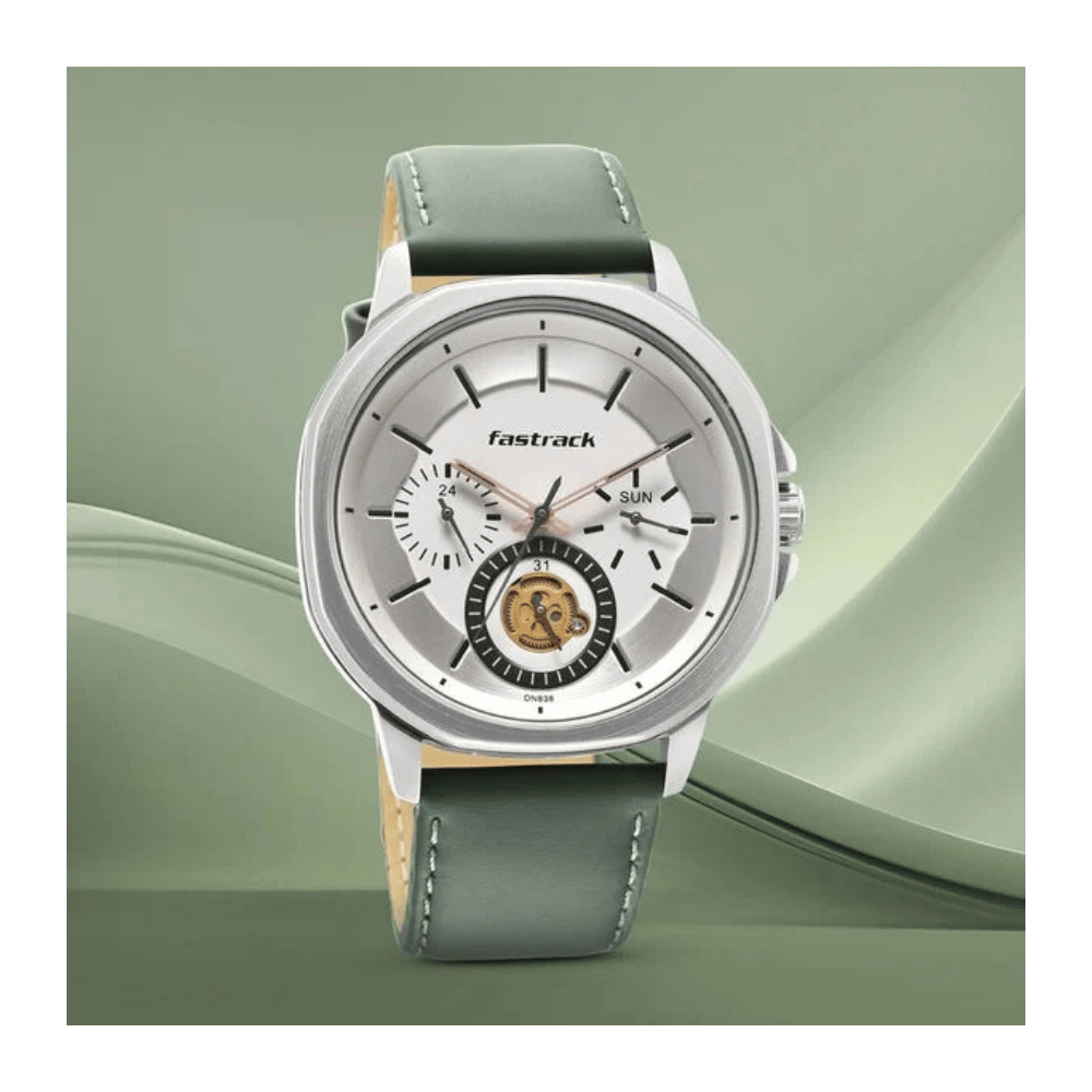 Fastrack Exuberant Quartz Multifunction White Dial Leather Strap Watch for Guys 3303SL02